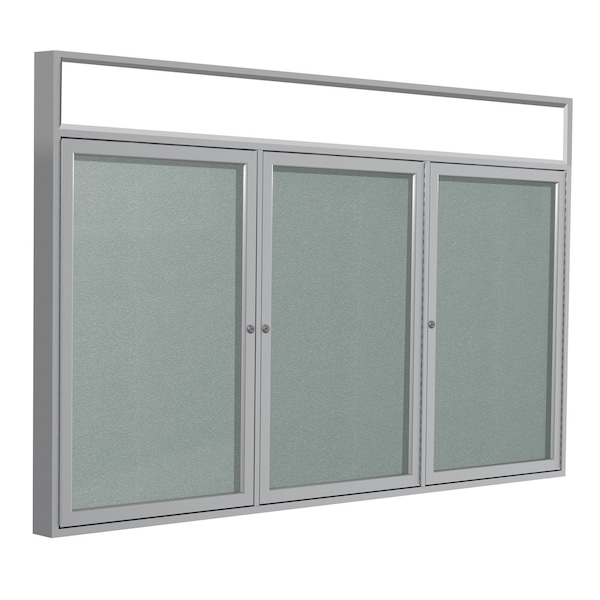 Enclosed Bulletin Board, 3 Door, Vinyl, Hdlnr Frame, 3 ft H x 6 ft W, Silver